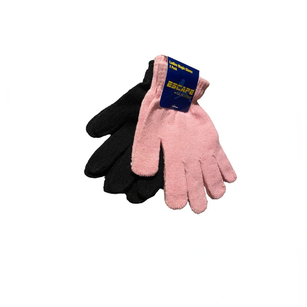 Warm Knit Stretch Gloves Winter Magic Gloves Black Pink 2 Pair Set Ladies Gloves